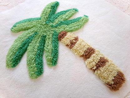 palm tree chenille fabric square, vintage tropical Florida fun novelty sewing material for pillow & quilt designs, 12" inch block