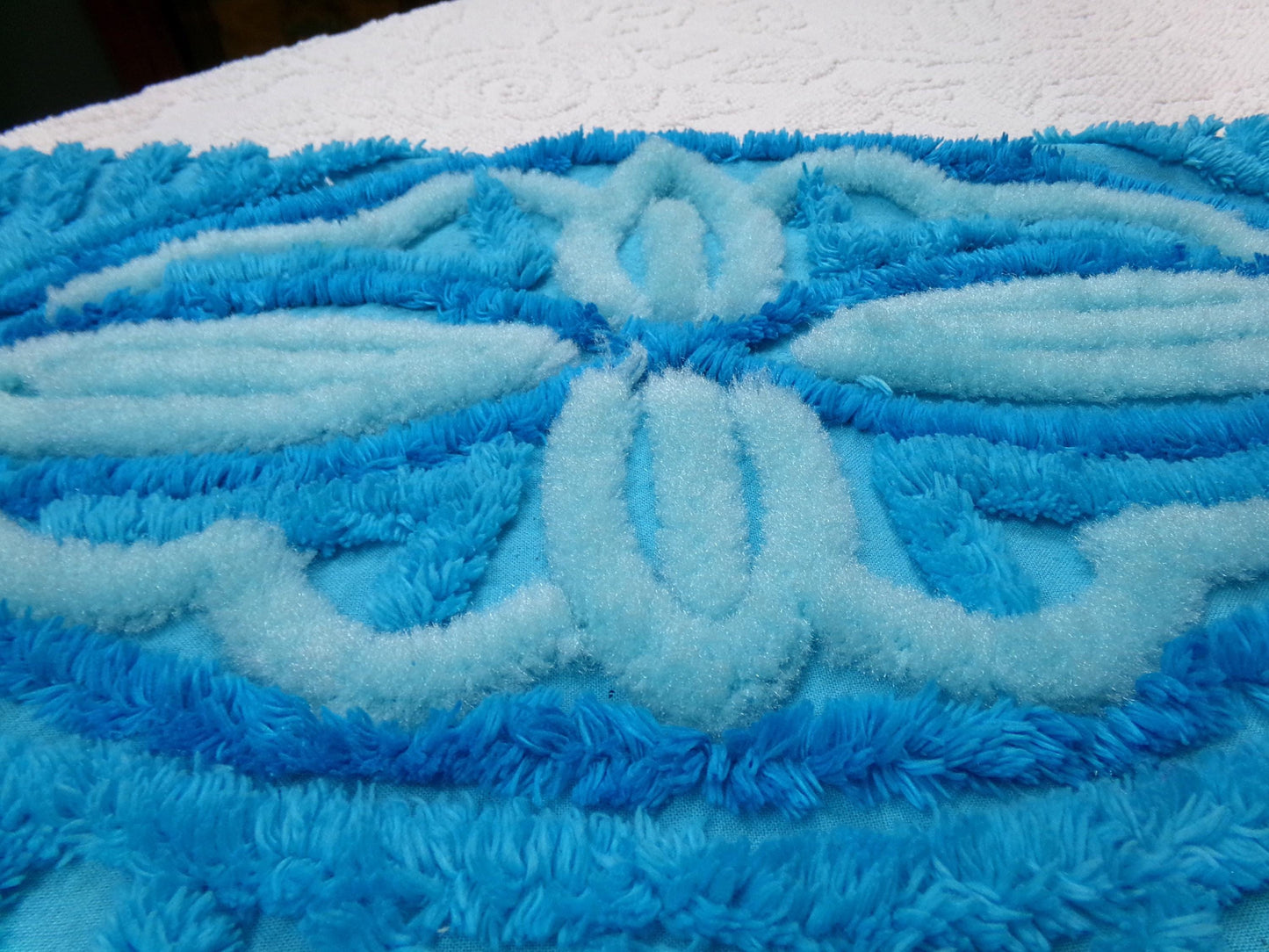 Electric Blue Vintage Chenille Fabric, Wild BOLD Sewing & Quilt Material, 30" x 23" piece