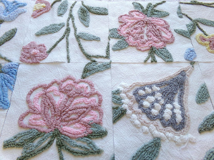 fantasy botanicals vintage chenille fabric squares, set of 16 natural floral 6" quilt blocks for crafts, sewing, diy pillow covers