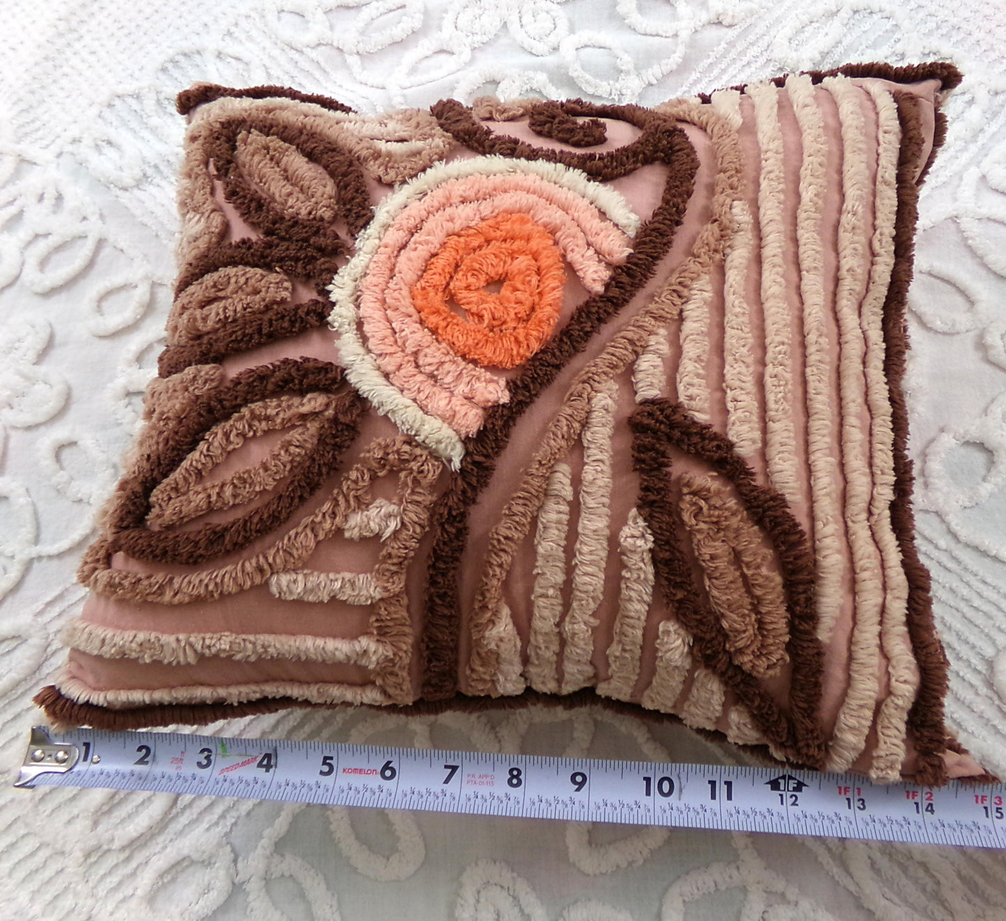 Sunset Rose Boho Vintage Chenille Pillow Cover & Insert, 13" x 14" inches, Handmade Decorative Accent Pillow, Hippie Home Decor