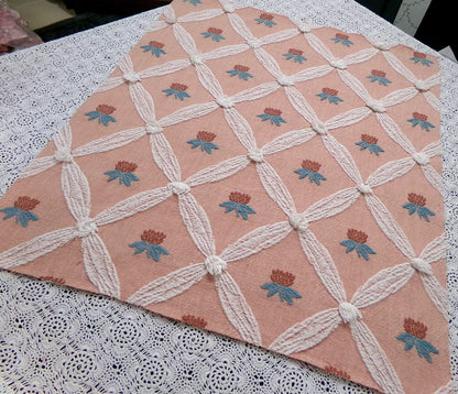 Pineapple Floral Vintage Woven Fabric Textured Chenille Button Design 23" x 20" Reversible