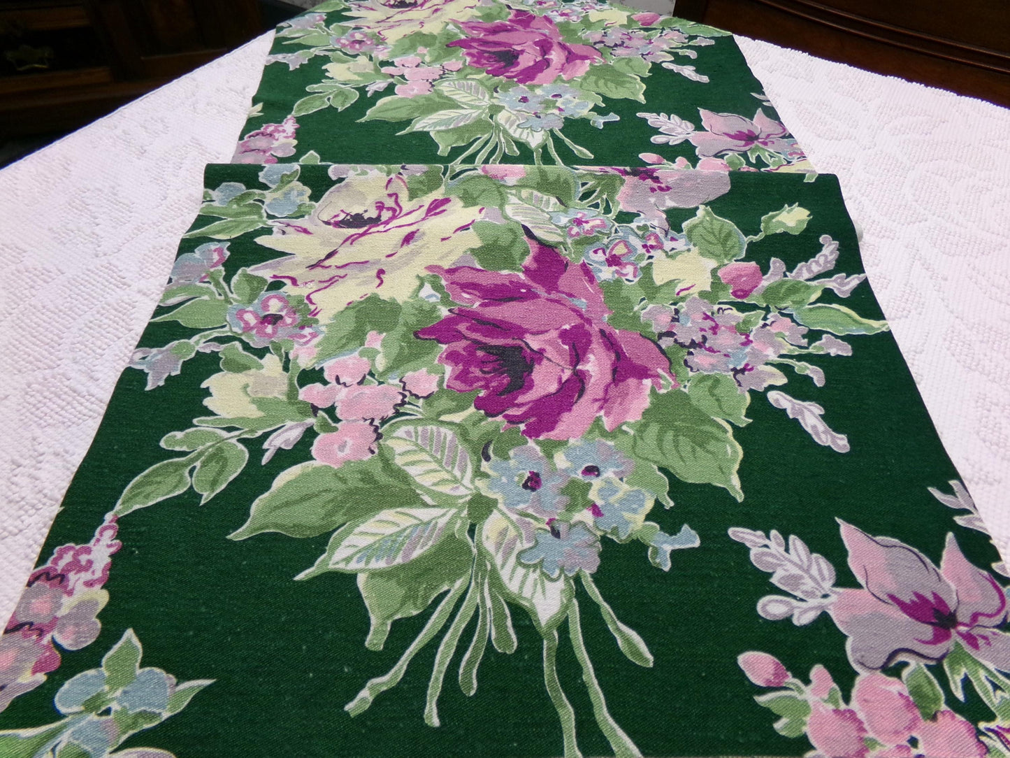 Vintage Waverly Rose Caprice Fabric Green Floral Barkcloth Style 17x35"