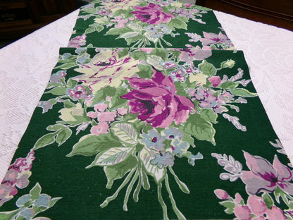 Vintage Waverly Rose Caprice Fabric Green Floral Barkcloth Style 17x35"