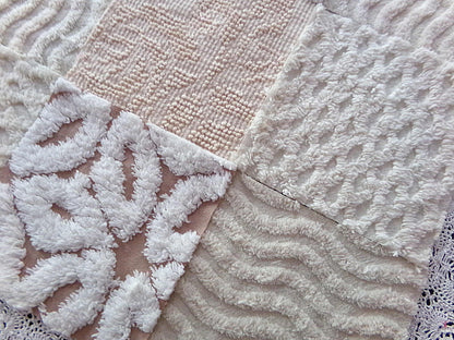 Creamy Neutrals Texturized Trendy Fabric Squares Set, Rotary Cut from Vintage Chenille Bedspread Fabric, 16 Blocks, 6" x 6" inch each
