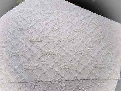 timeless white vintage chenille fabric, classic wedding ring & pop design, 18" x 24" piece of sewing, craft, quilt material