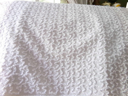 Texturized 3D Squiggles White Vintage Chenille Fabric, 18" x 24" Piece, Versatile to Use in Quilts, Pillows & Small Craft Projects
