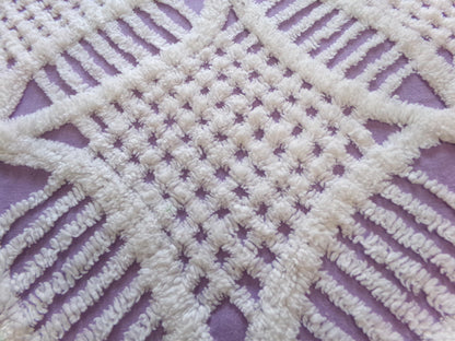 Spring Lavender Vintage Chenille Fabric, white geometric design, sewing craft quilt material, 22" x 25" piece