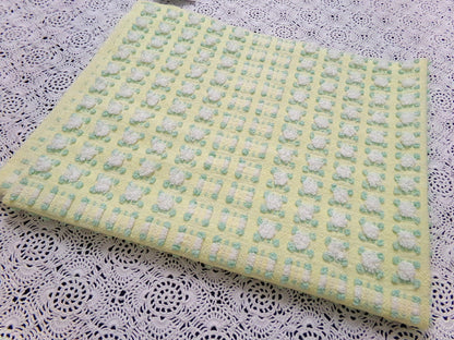 Phantom Rosebud Vintage Chenille Bedspread Fabric Yellow White 20x24" Piece