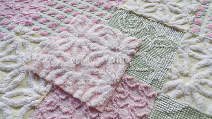 Fresh Flowers Chenille Quilt Squares Set from Vintage Bedspread Fabric, 17 Blocks, 6" x 6" inch