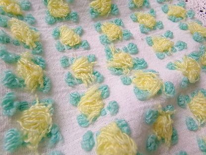 Cottage Rosebud Vintage Chenille Fabric Bouncy Bright Yellow Roses 18x24"