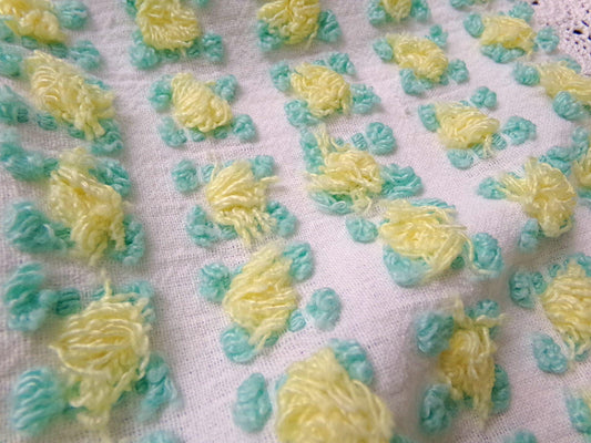 Cottage Rosebud Vintage Chenille Fabric Bouncy Bright Yellow Roses 18x24"
