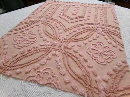 Boho Earthy Vintage Chenille Bedspread Fabric Piece, Cathedral Daisy Dot Design, 19" x 24"