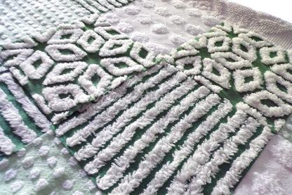 Lucky Star Quilt Squares Set, Rotary Cut from Vintage Chenille Bedspread Fabric, 16 Blocks, 6" x 6" inch, Green & White
