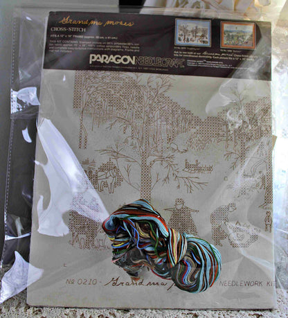 SUGARING OFF Cross Stitch Stitchery Kit, Vintage Grandma Moses Design, Paragon Needlecraft Embroidery 0210 from 1983