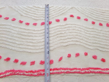 zany white & hot pink vintage chenille fabric: interesting piece of sewing material, 15" x 28" lightweight cotton blend piece