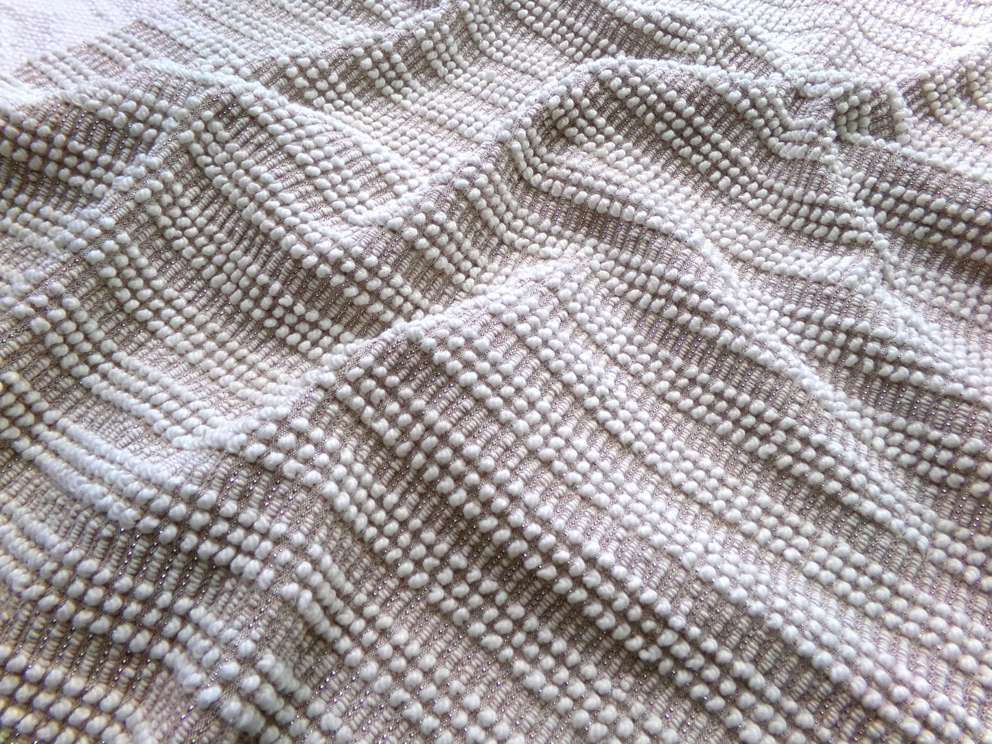 Chic Mocha Vintage Chenille Fabric Silver Lurex & White Pearl Pops 20" x 24"
