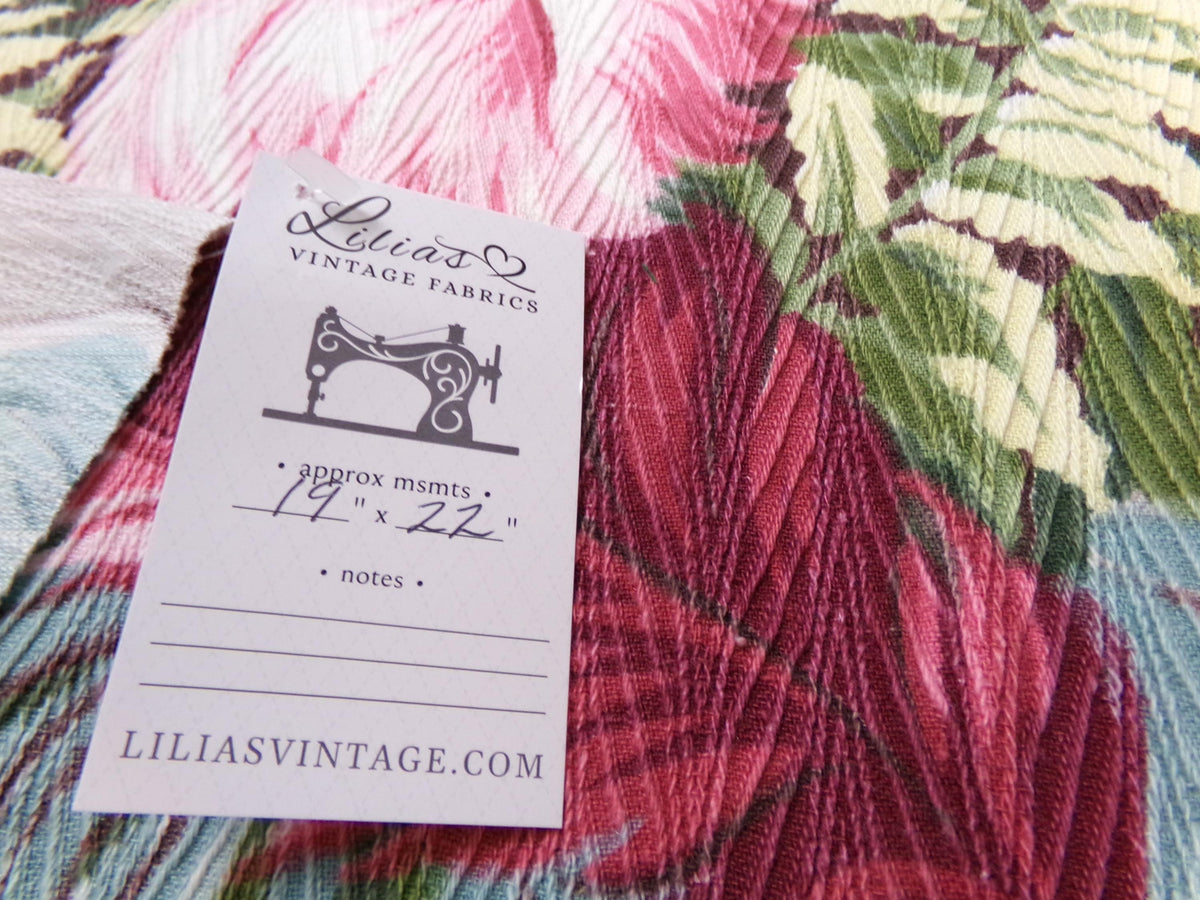 Pink Feather Plumes Vintage Barkcloth Style Fabric Rayon Texture Material 19x22"