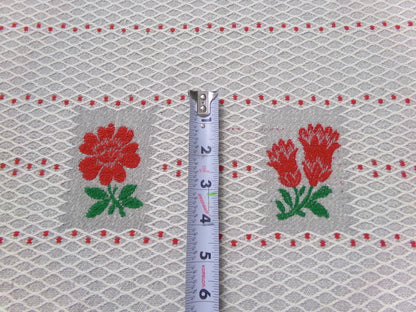 Vintage Woven Fabric, Steel Grey Red Floral Lattice Reversible Cut Piece 24" x 27"