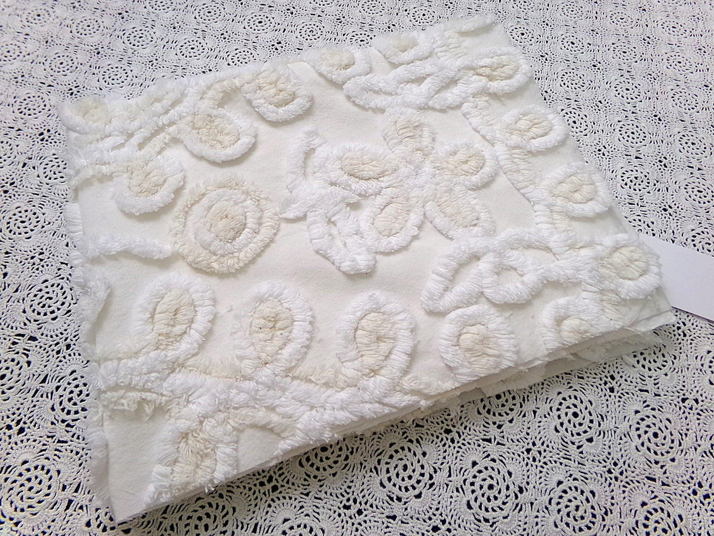 Vanilla Twist Vintage Chenille Fabric Piece 20x25" Floral Curlicue Craft Sewing Material