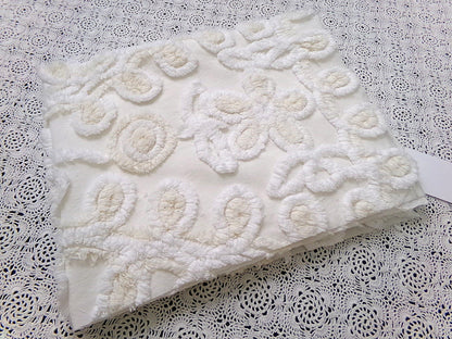 Vanilla Twist Vintage Chenille Fabric Piece 20x25" Floral Curlicue Craft Sewing Material