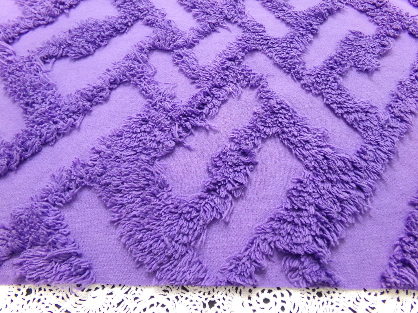 Vintage Royal Purple Chenille Fabric 18 x 24" Labyrinth Maze Geometric Boho Quilt Sewing Material