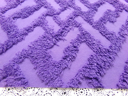 Vintage Royal Purple Chenille Fabric 18 x 24" Labyrinth Maze Geometric Boho Quilt Sewing Material
