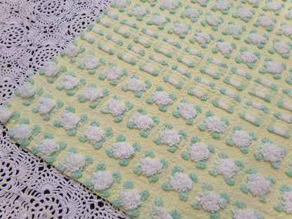 Phantom Rosebud Vintage Chenille Bedspread Fabric Yellow White 20x24" Piece