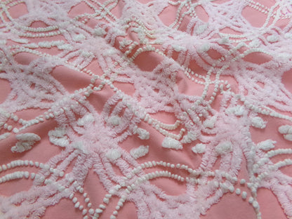 rose pink vintage chenille fabric, infinity links & pearl pops design 21" x 22"