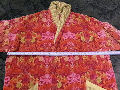 Vintage Bates Velvet Chenille Jacket Handmade Oversized Womens Red Baroque Damask Boho Style, s/m/l/xl