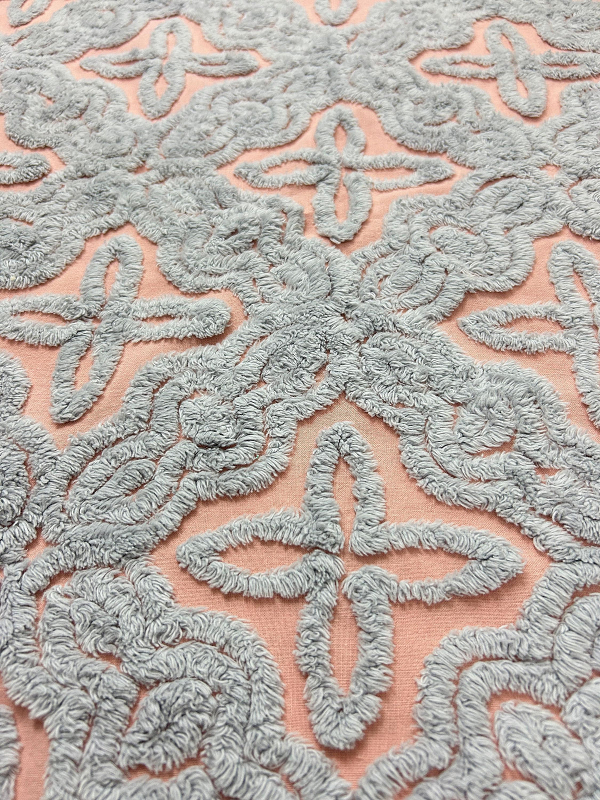Starry Blue Pink Vintage Chenille Fabric, Plush Celestial Design 20x24" Pc