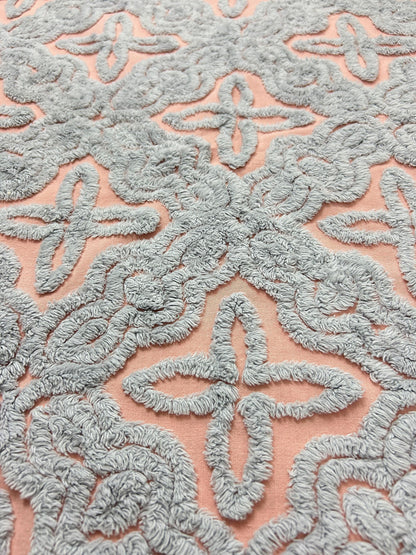 Starry Blue Pink Vintage Chenille Fabric, Plush Celestial Design 20x24" Pc