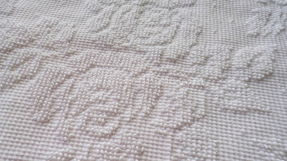 Heavenly White Vintage Chenille Fabric, Cabbage Roses & Dainty Dots, 20" x 30" inch Piece of Sewing Material, Elegant in Quilts, Pillows
