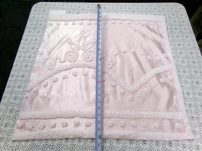 Pink Satin Vintage Chenille Fabric, Shabby Cottage 24" x 23" Piece