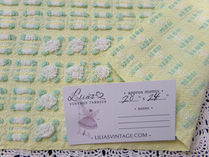 Phantom Rosebud Vintage Chenille Bedspread Fabric Yellow White 20x24" Piece