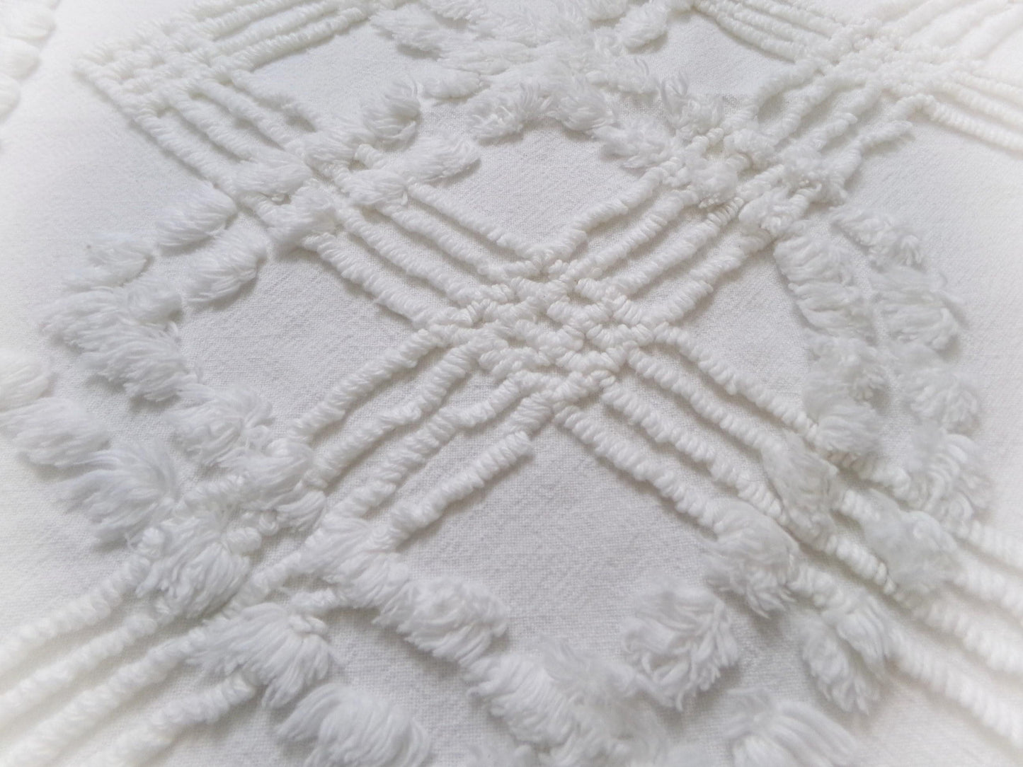 Wintry White Vintage Chenille Fabric Piece, Needletuft Sewing & Quilt Material, 18" x 22"