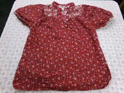Vintage Prairie Blouse Boho 1970s Womens Top Ditsy Calico Floral Shirt Small