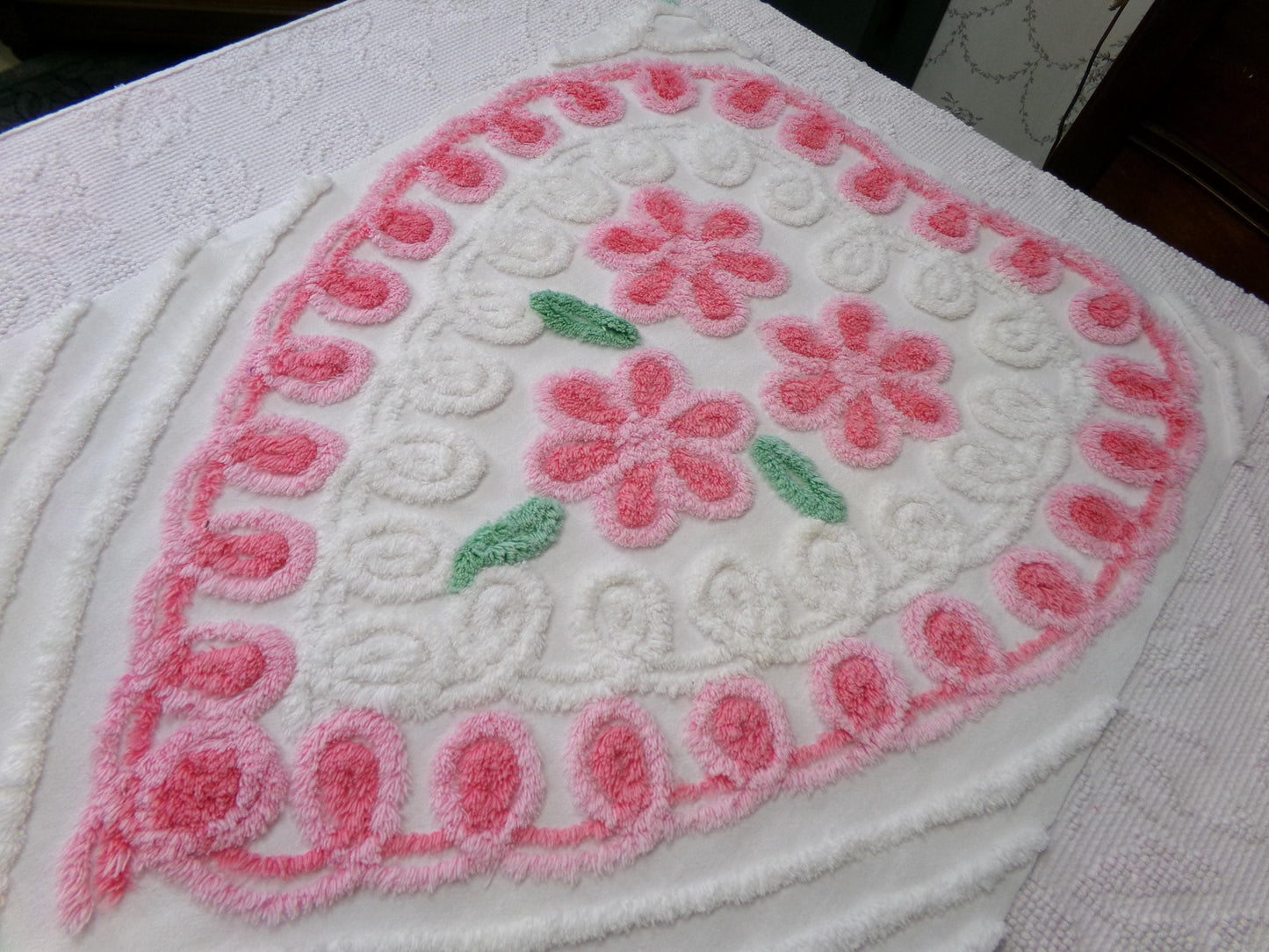 Sweet Heart Pink Vintage Chenille Fabric: Romantic Valentine Design 18" x 27" Piece Sewing Material for Quilts & Crafts