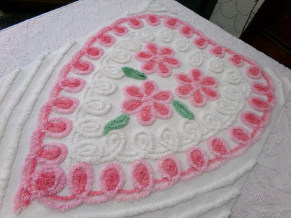 Sweet Heart Pink Vintage Chenille Fabric: Romantic Valentine Design 18" x 27" Piece Sewing Material for Quilts & Crafts