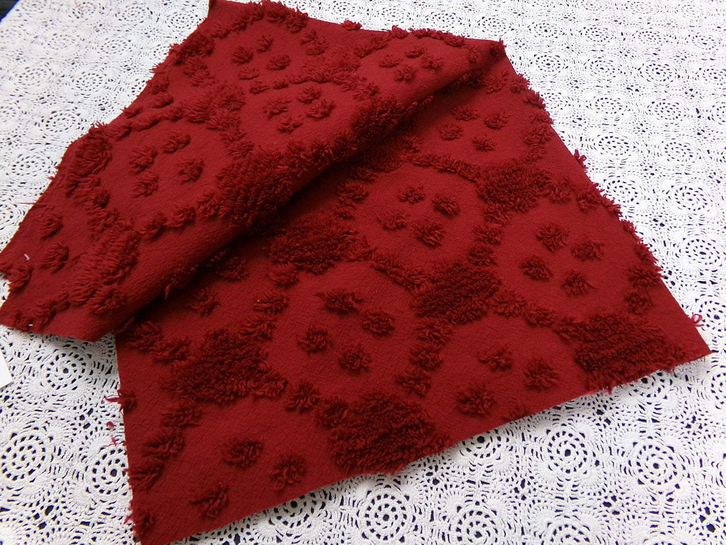 Cranberry Red Vintage Style Chenille Fabric 18x24 Geometric Dot Quilt Material