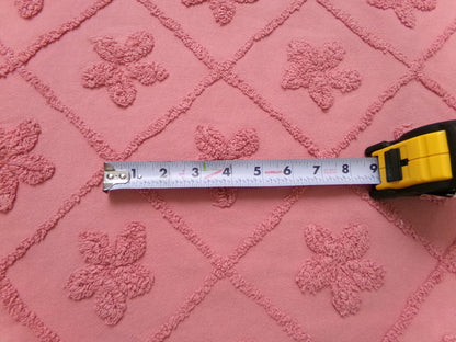 Vintage Chenille Fabric Dusty Rose Pink Tufted Floral Diamond Lattice Pattern 19x23"
