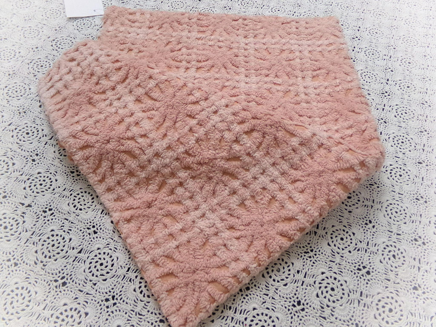 Vintage Chenille Fabric 14 x 19" Blush Pink Starburst Geometric Quilt Material