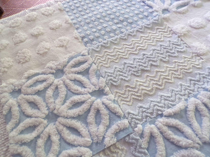 Blue Quilt Squares Set, Rotary Cut from Vintage Chenille Bedspread Fabric, 16 Blocks, 6" x 6" inch