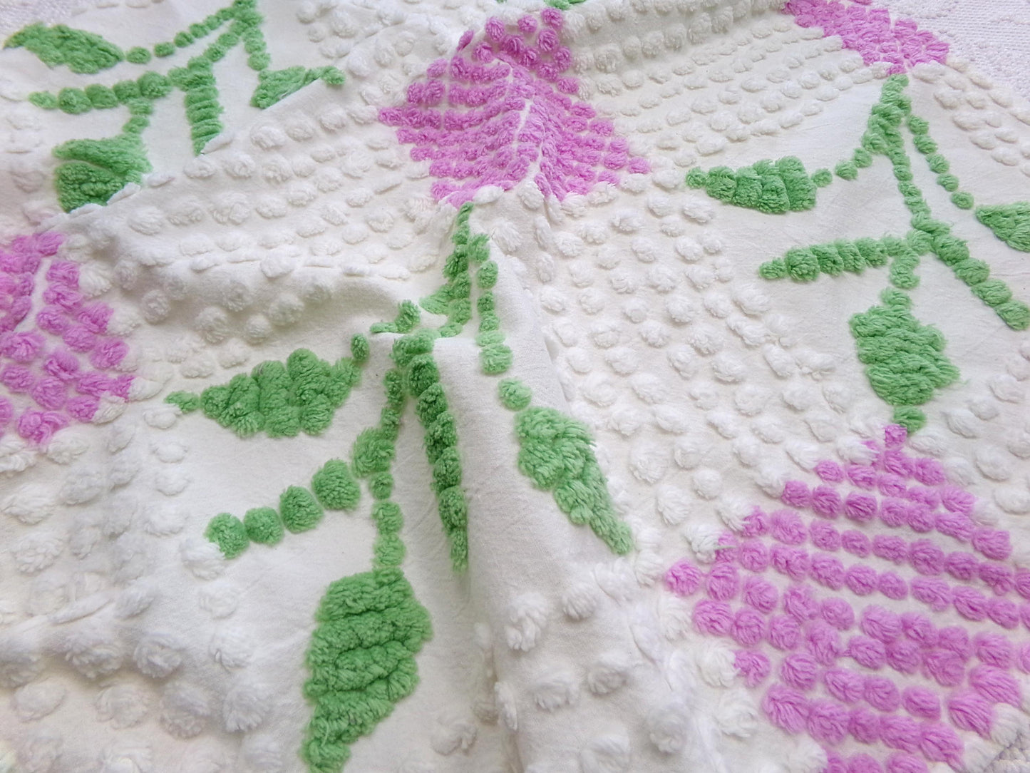 Vintage Chenille Fabric Botanical Leaf Pattern Craft Quilting Sewing Piece 19" x 27"