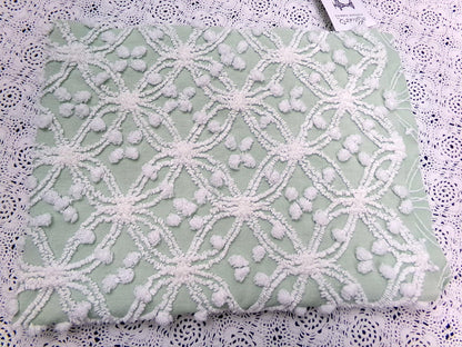 Vintage Sage Green Chenille Bedspread Fabric, Shabby Wedding Ring Pop 18x24" Quilting Material