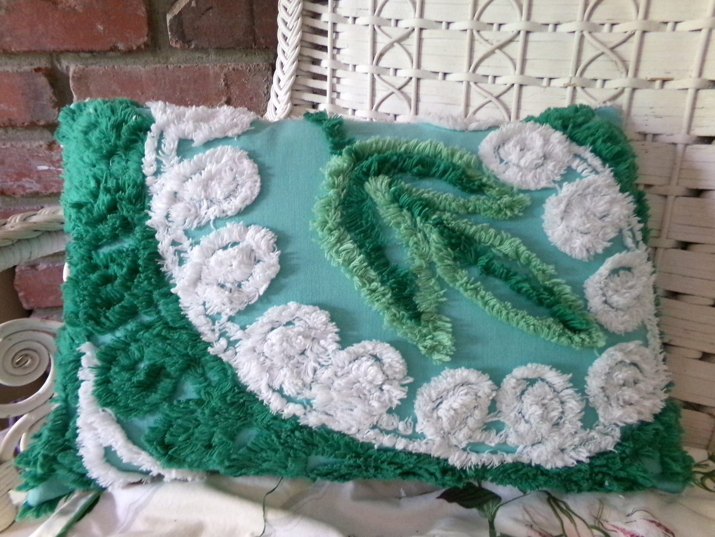 Botanical Leaf Pillow Cover & Insert, 12" x 16", REVERSIBLE Accent Pillow Designed from Vintage Chenille Bedspread Fabric, Shabby Home Decor