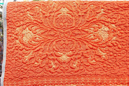 Luxurious Vintage Tapestry Fabric, Shimmer Gold & Orange Woven Damask Sewing Material, 20" x 25"