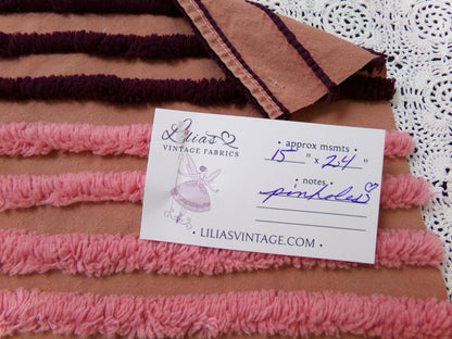 Transitional Stripe Vintage Chenille Bedspread Fabric 15x24" Unique Plush Sewing Material