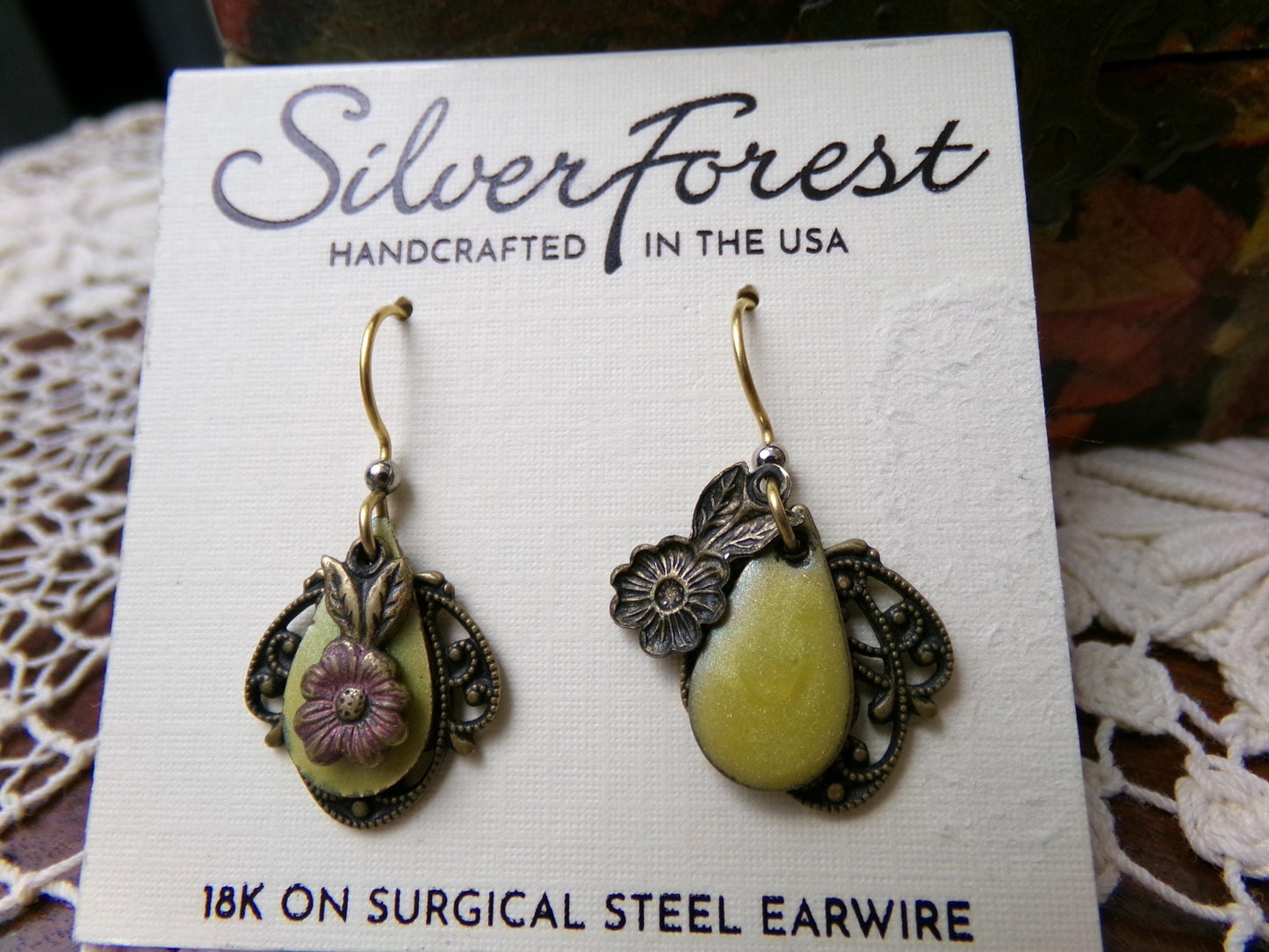 Layered Floral Dangle Pierced Earrings, Boho Vintage Style Silver Forest Made in USA