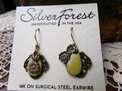 Layered Floral Dangle Pierced Earrings, Boho Vintage Style Silver Forest Made in USA