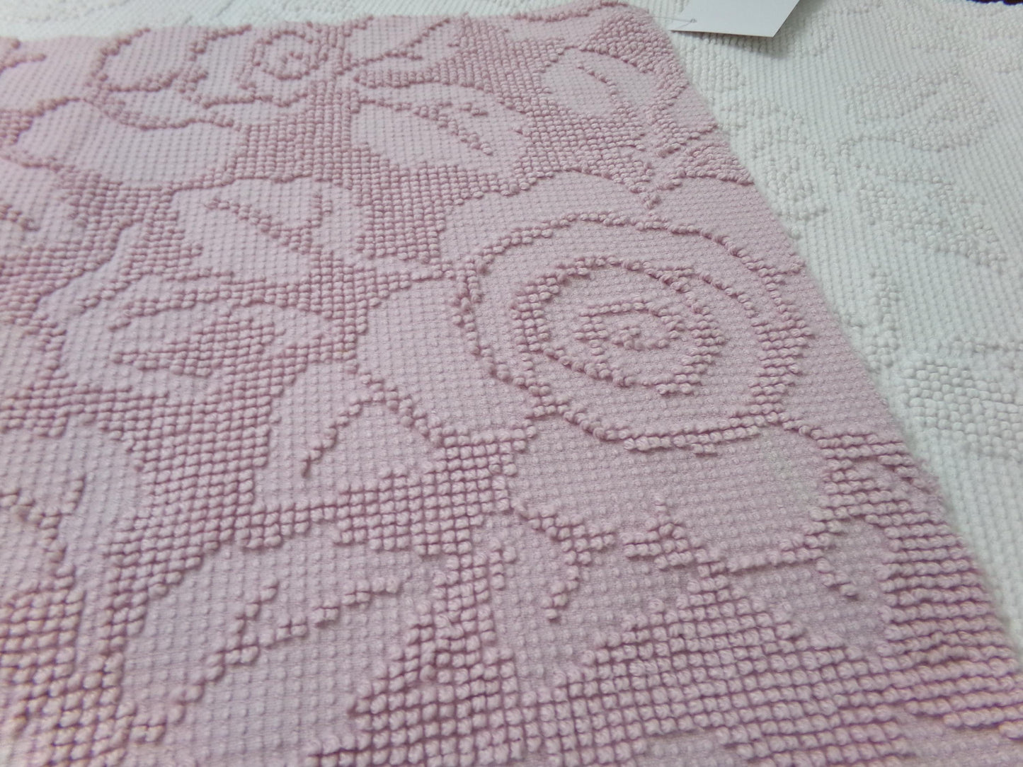 Dusty Rose Vintage Hobnail Chenille Fabric Piece Cabbage Rose Reversible Shadow Design 18x24"